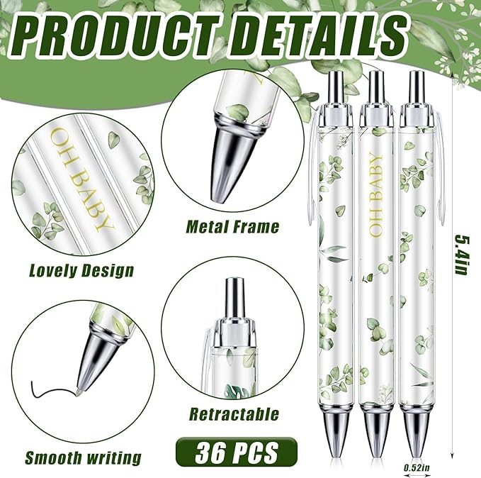 145 Pieces Baby Shower Favors for Guest Eucalyptus Leaf Ballpoint