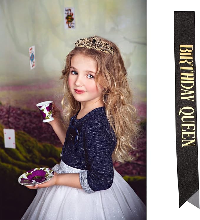 Black & Gold Party Decorations - Happy Birthday Crown Tiara Sash,