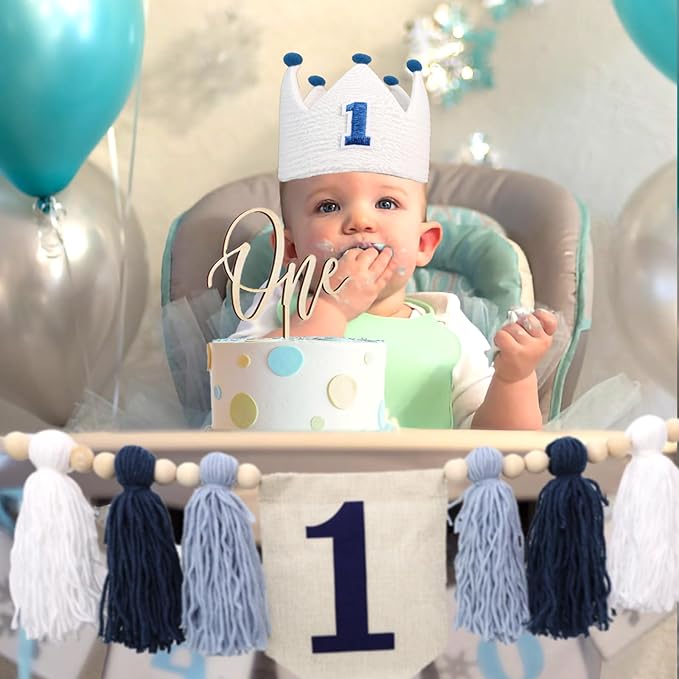 1st Birthday Decoration Blue And White High Chair Banner For Boy
