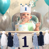 1st Birthday Decoration Blue And White High Chair Banner For Boy