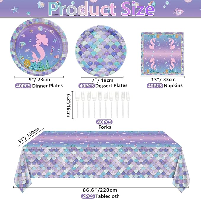 Mermaid Party Decorations 162Pcs Mermaid Party Tableware Set Mermaid