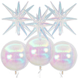 6Pcs Iridescent Foil Balloons,22Inch Clear 4D Round Holographic Ball