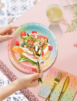 Nkaiso 141 Pieces Rainbow Gold Party Supplies, Party Dinnerware Sets
