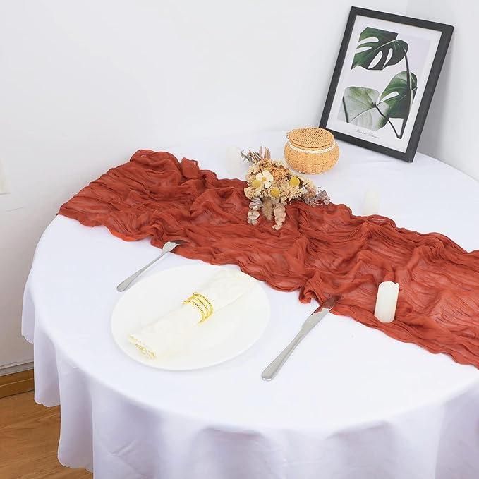 Snowkingdom 6PCS 10Ft Fall Thanksgiving Table Runner Terracotta Rust