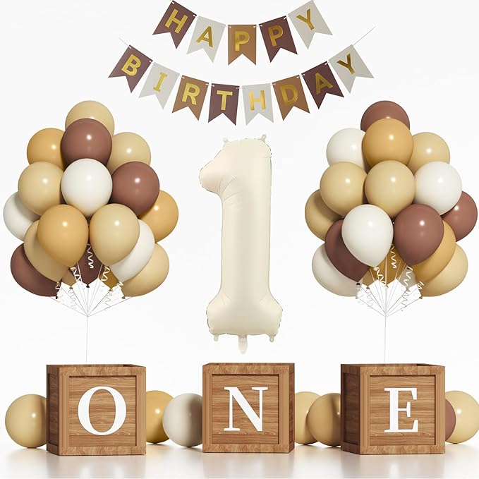 First Birthday Decorations 40 Inch Neutral Number 1 Balloons Brown