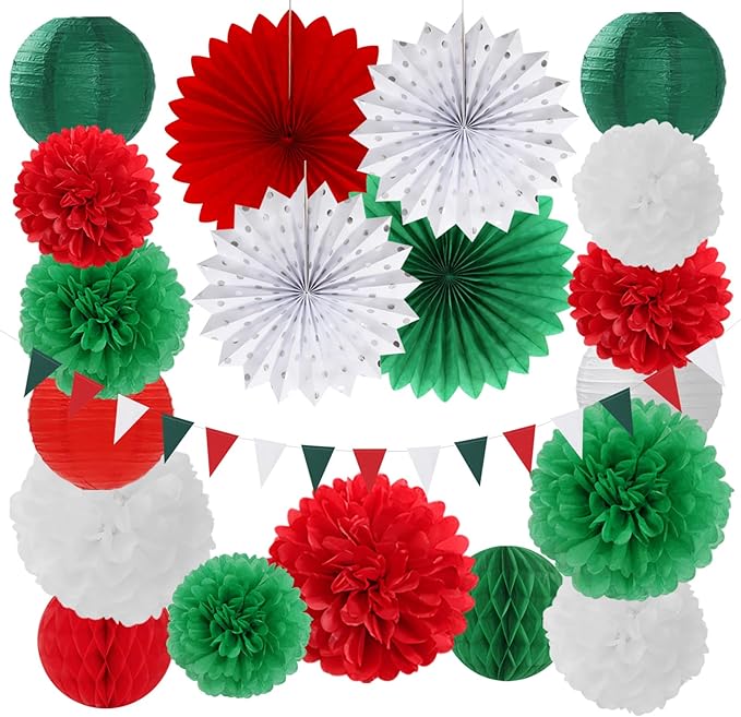 Red Green White Christmas Party Decorations 20pcs Mexican Italian
