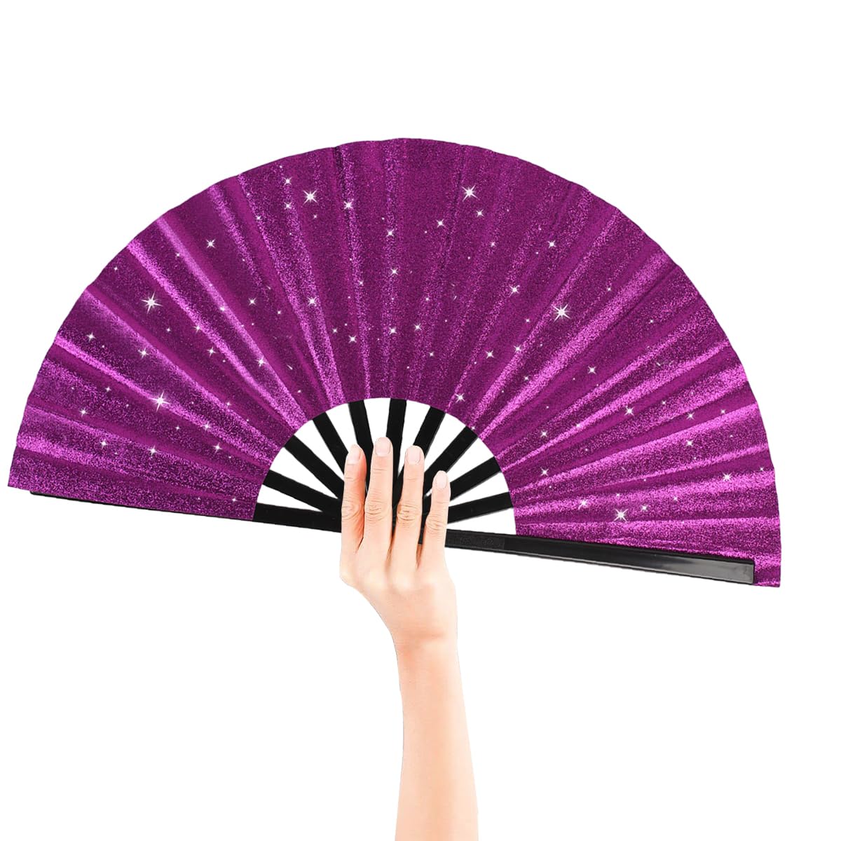 Tkocisa 2 Pack Glitter Large Folding Hand Fans for Line Dance, Popping