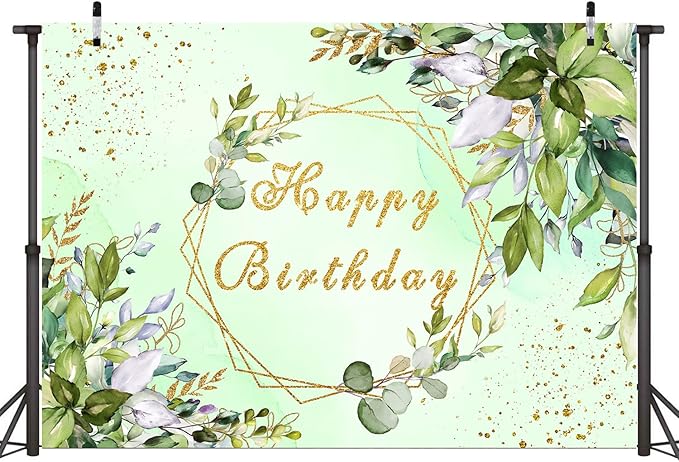 Sensfun Sage Green Birthday Backdrop Banner Greenery Birthday Decorati