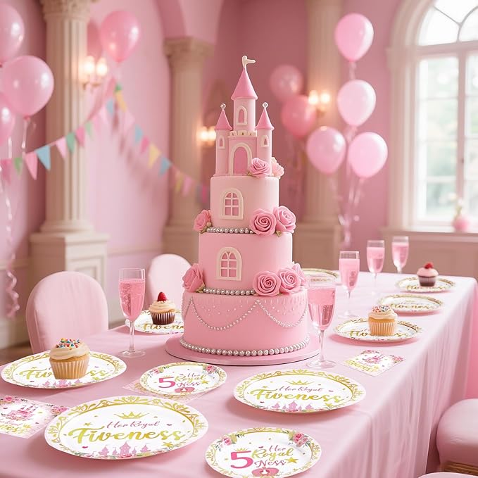 96Pcs Princess Birthday Decorations Pink Princess 5th Birthday Party