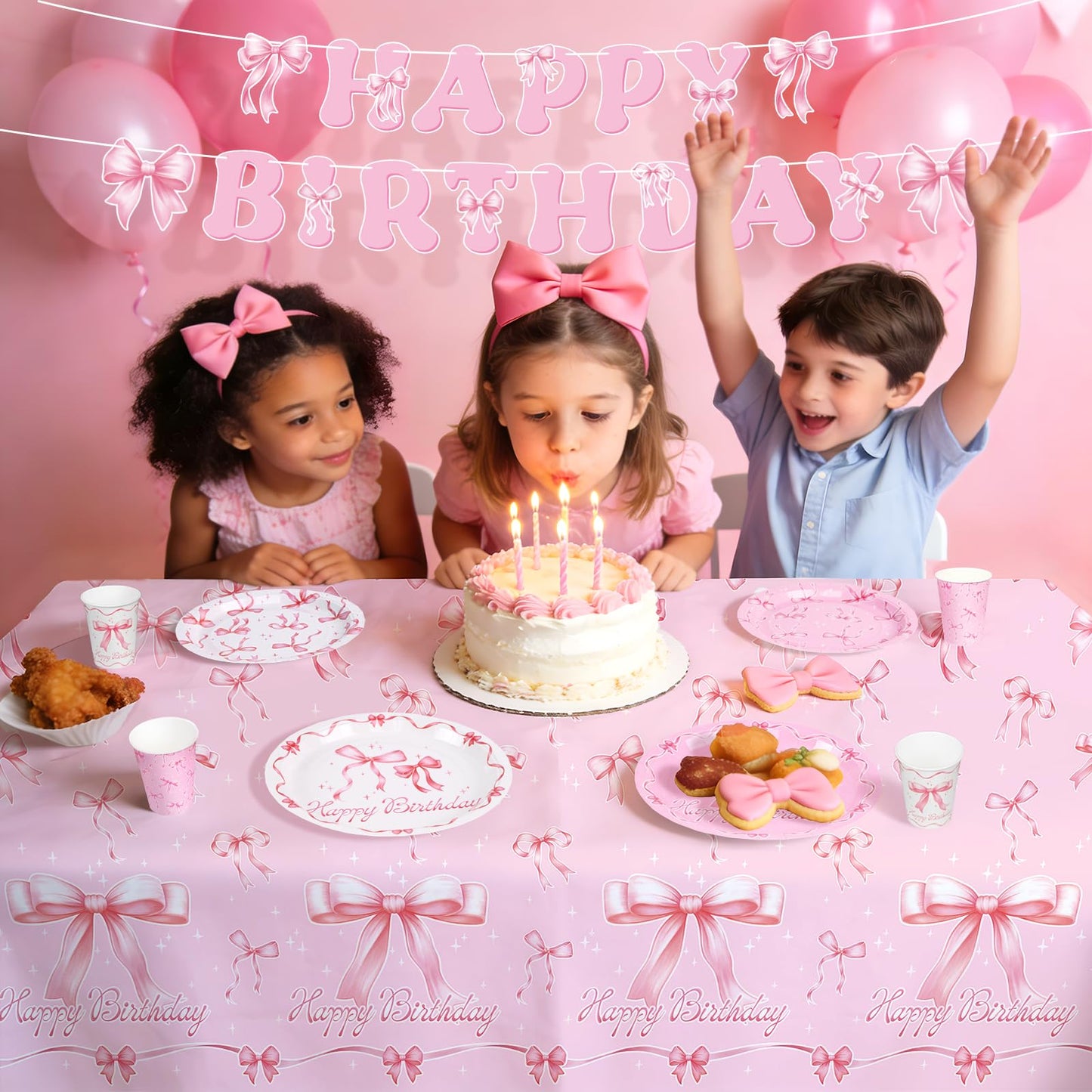 Pink Bow Happy Birthday Decorations Set for 24: Bachelorette Party