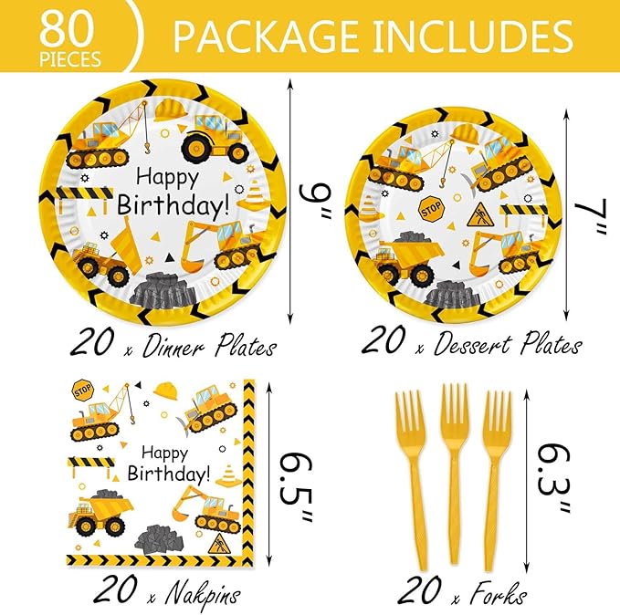 118 Pcs Construction Birthday Party Decorations Dump Truck Paper