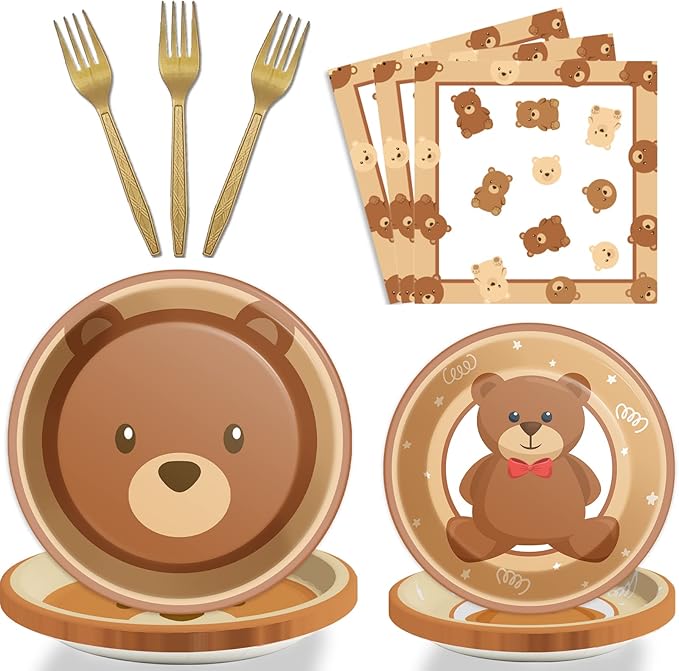 96 Pcs Bear Baby Shower Party Plates Decorations We Can Bearly Wait
