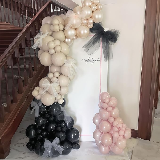 60 PCS Black and Pink Balloons, Retro Dusty Pink Ivory Sand White