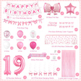 19th Pink Birthday Decorations for Girls, Pink Bow Coquette Birthday