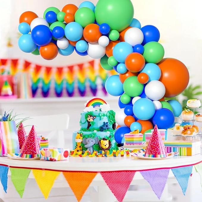 Blue Green Orange Dinosaur Balloon Arch 121 PCS Boys Birthday Baby