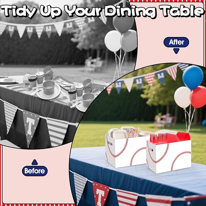 2PCS Baseball Utensil Holder Paper Utensil Caddy for Baseball Party