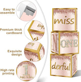 3Pcs 1st Birthday Boxes Decorations for Girls Pink Rose Gold Miss