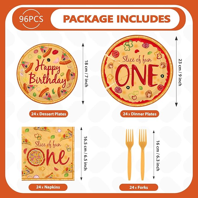 96Pcs Pizza One Birthday Party Decorations Pizza 1st Birthday Party