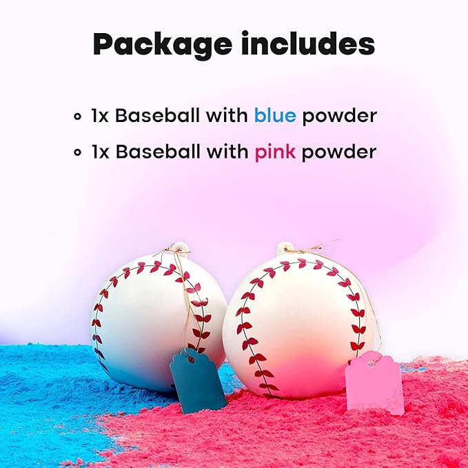 Gender Reveal Baseball Set Pink & Blue Powder Kit for Complete