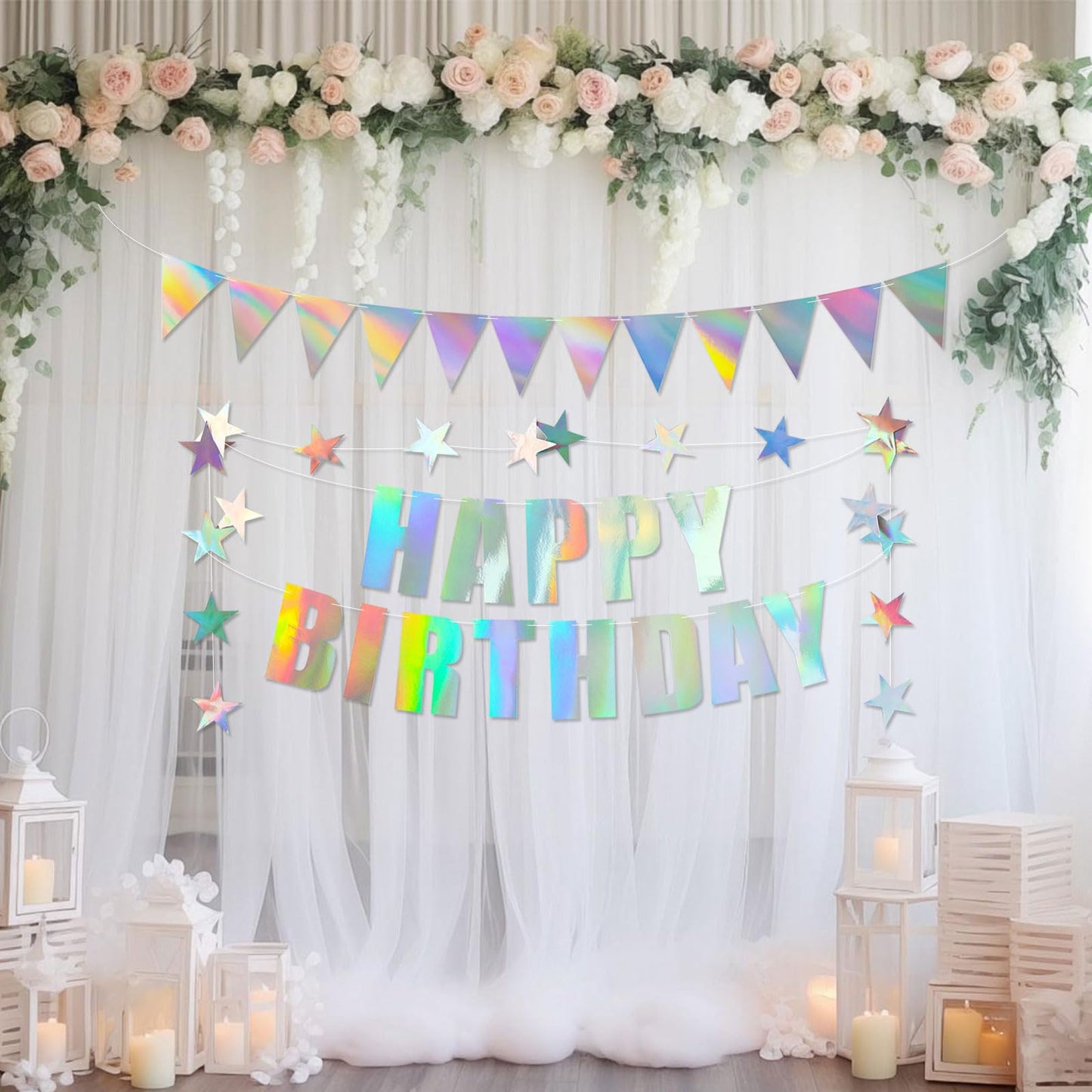 Iridescent Happy Birthday Banner Iridescent Birthday Decoration Shiny