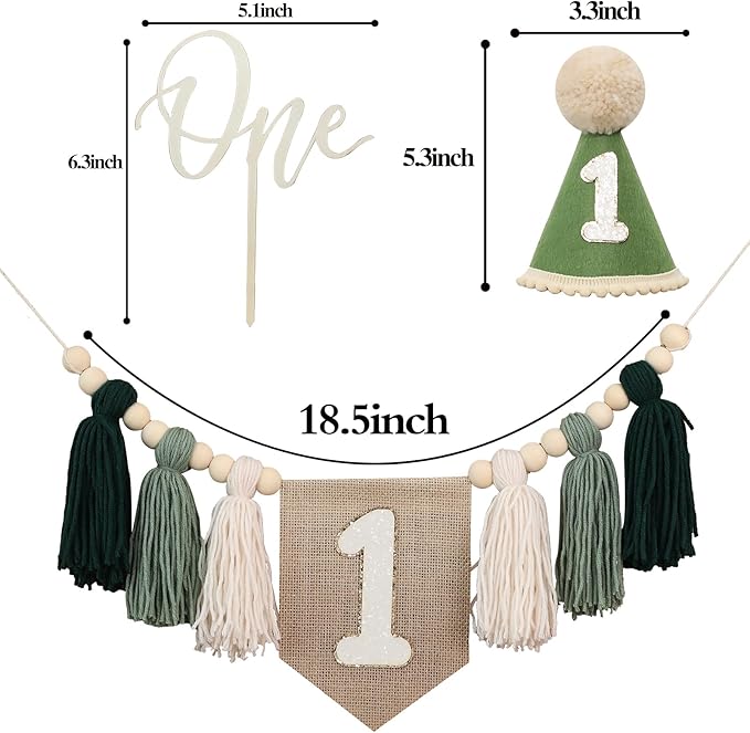 First Birthday Party Decorations Green High Chair Banner No.1 Crown