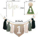 First Birthday Party Decorations Green High Chair Banner No.1 Crown