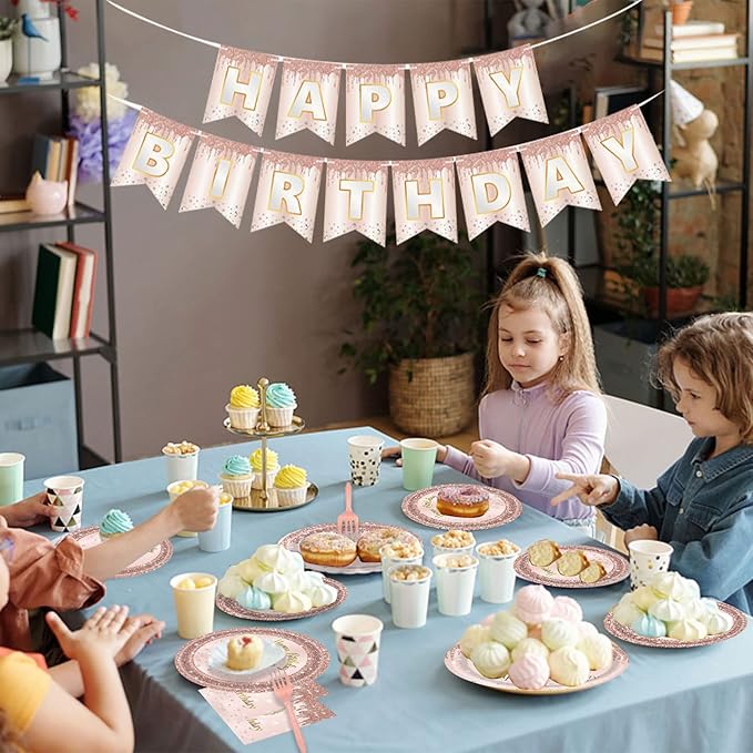 24 Sets 1st Rose Gold Birthday Party Decrations for Girls 1 Birthday