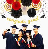 Red-Black Gold Party-Decorations Graduation Banner-Streamers - 18pcs