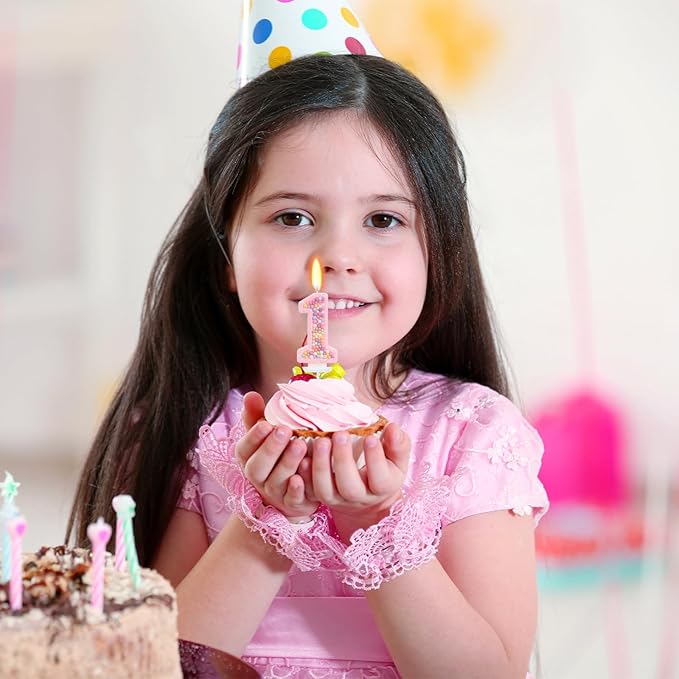 Sweet One Birthday Candles for Girls - Pink Number 1 Candle, First