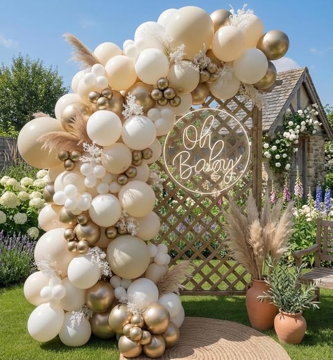 Sand White Gold Balloon Arch Kit - 165Pcs Different Size Beige Nude