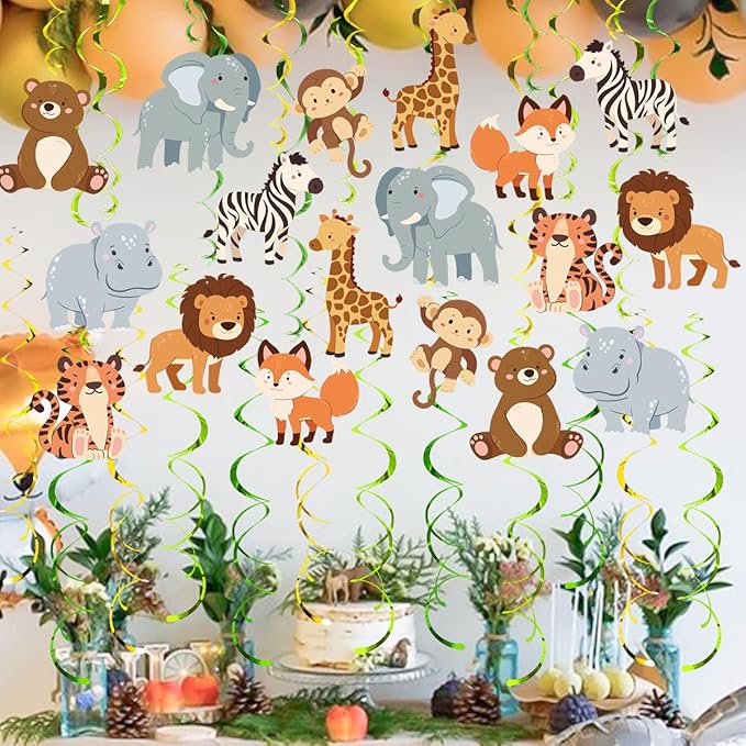 Safari Animal Party Streamers 48 Pcs Jungle Theme Hanging Swirl
