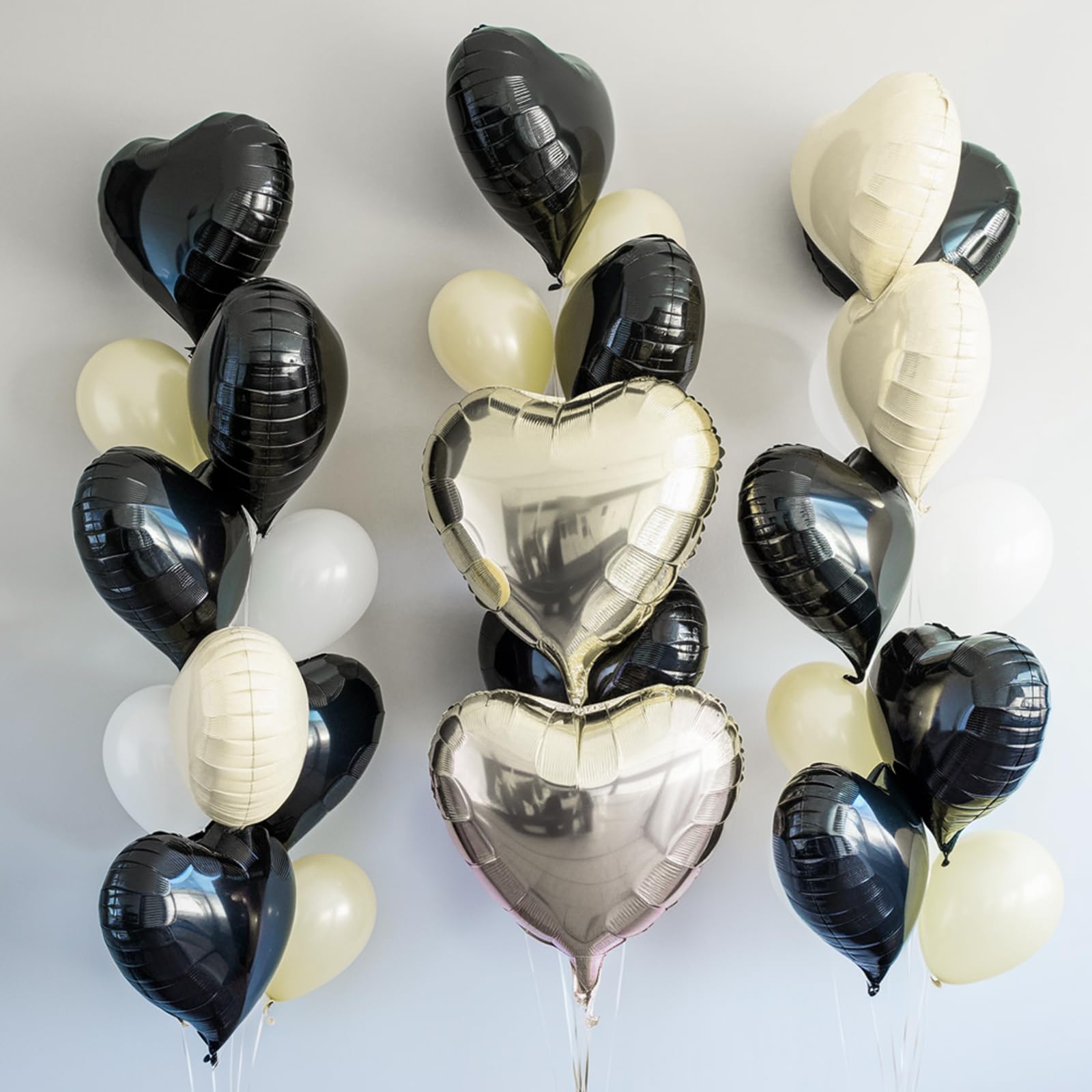 Black White Heart Balloons, 19PCS Black and Cream White Heart Shape