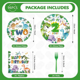 96Pcs Dinosaur 2nd Birthday Party Supplies Two Rex Dinosaur Plates