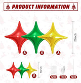 Red Green Gold Christmas Balloons,12Pcs Four Angle Star Foil
