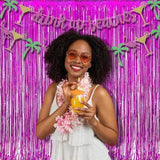 BRAVESHINE Hot Pink Tinsel Foil Fringe Curtains - 2Pcs 3.2x8.2ft