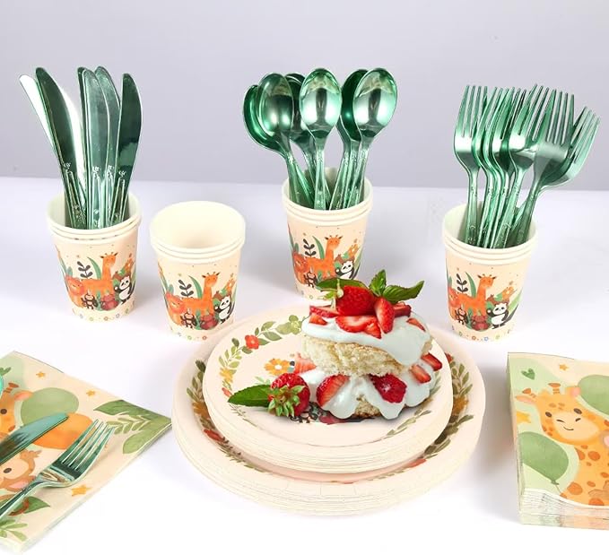 175 PCS Jungle Party Plate Set Animal Theme Party Decorations