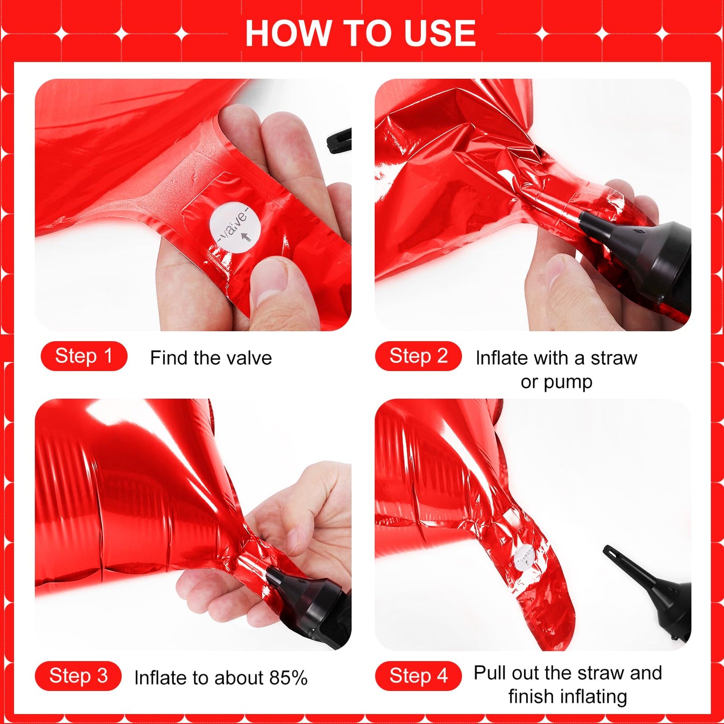Red Square Foil Balloons 25 Pcs Metallic Red Balloons Wall Backdrop