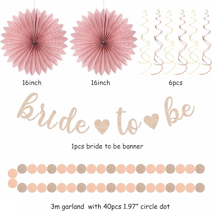 Blush Pink Rose Gold Bridal Shower Party Decorations 21pcs Bride to