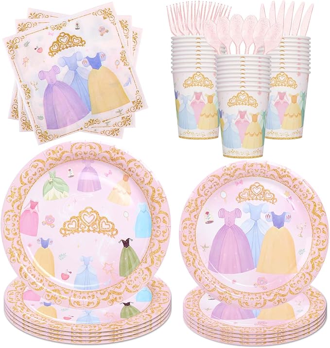 175Pcs Princess Paper Plates Napkins Princess Themed Birthday Party