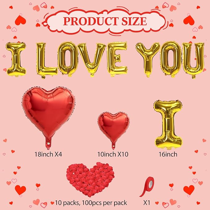 I Love You Balloons Valentines Day Decorations Red Heart Love Foil