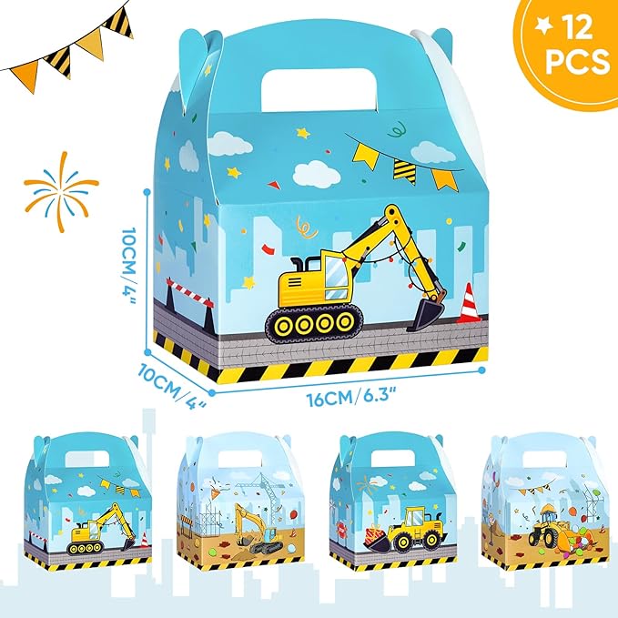 WERNNSAI 12 Pack Construction Party Boxes - Construction Birthday