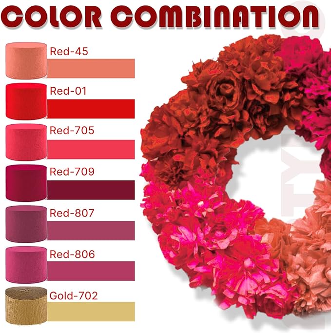 PartyWoo Gold and Burgundy Crepe Paper Streamers 6pcs 492ft Pack of