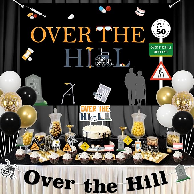 Over The Hill Birthday Decorations for Men Funny Over The Hill