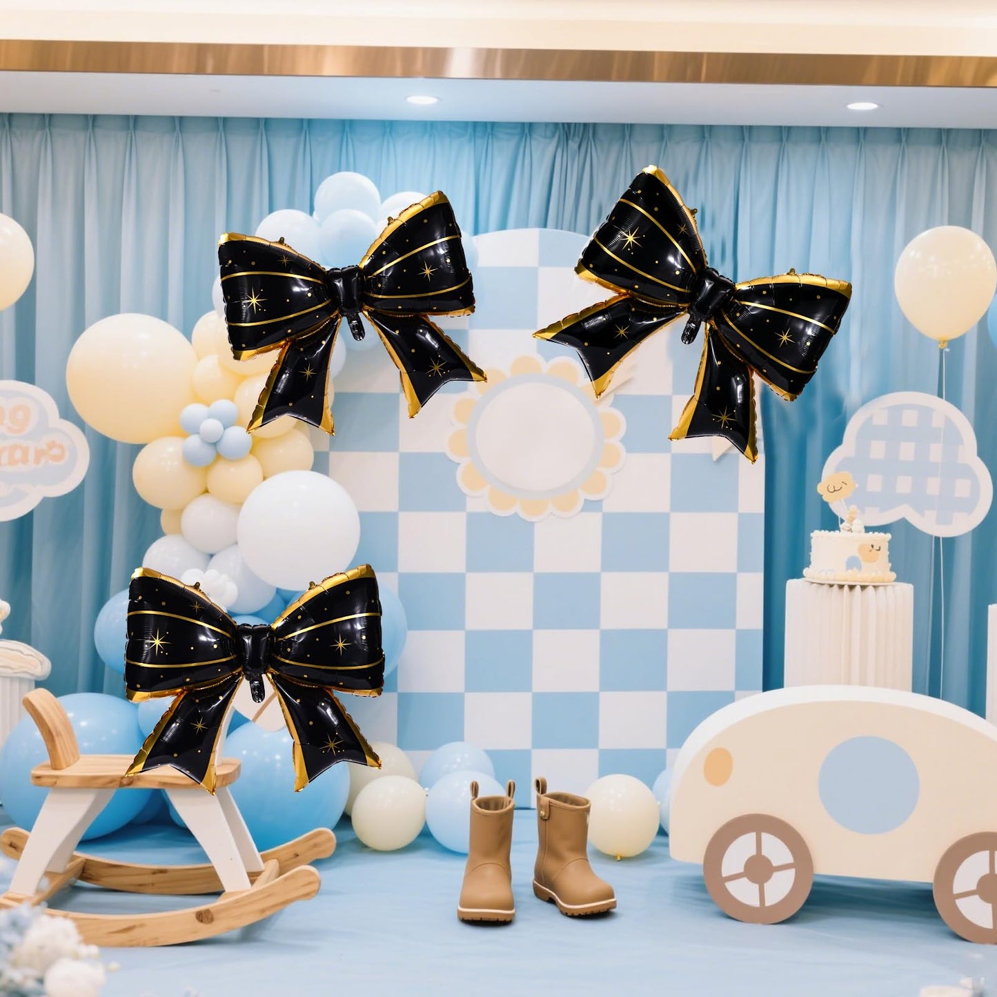 2pcs Large Bow Balloons, Bow Themed Party Decorations Elegant Coq Blac