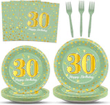96Pcs Green Gold 30th Birthday Party Plates and Napkins for Women