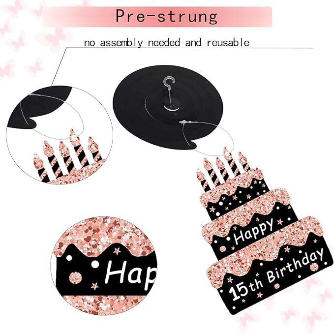 Rose Gold Birthday Decor Kit for Girls Women Backdrop Sparkle Crown