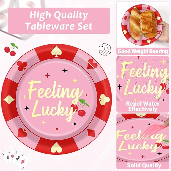 96 Pcs Casino Paper Party Plates and Napkins for Las Vegas Themed
