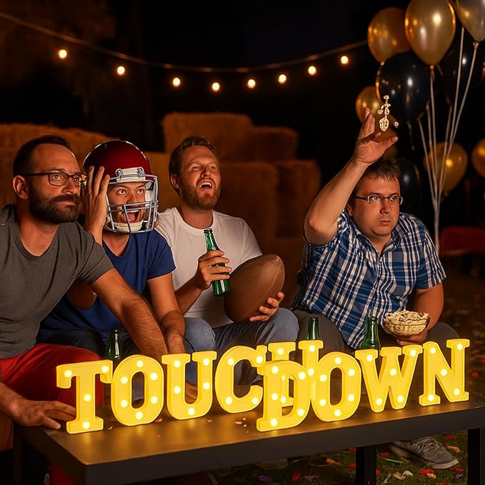 9 Pcs Football Party Decorations 'touchdown! ' LED Lights Sign Rugby