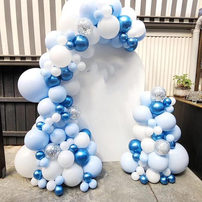 Blue and White Balloons, 67pcs 12 Inch Blue Balloon and White Silver