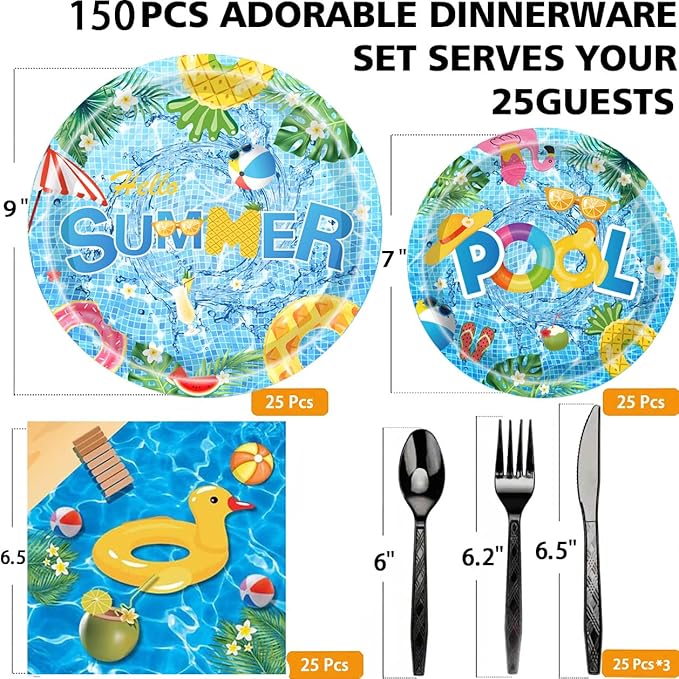 150Pcs Summer Pool Party Supplies Beach Party Supplies Set 9 & 7
